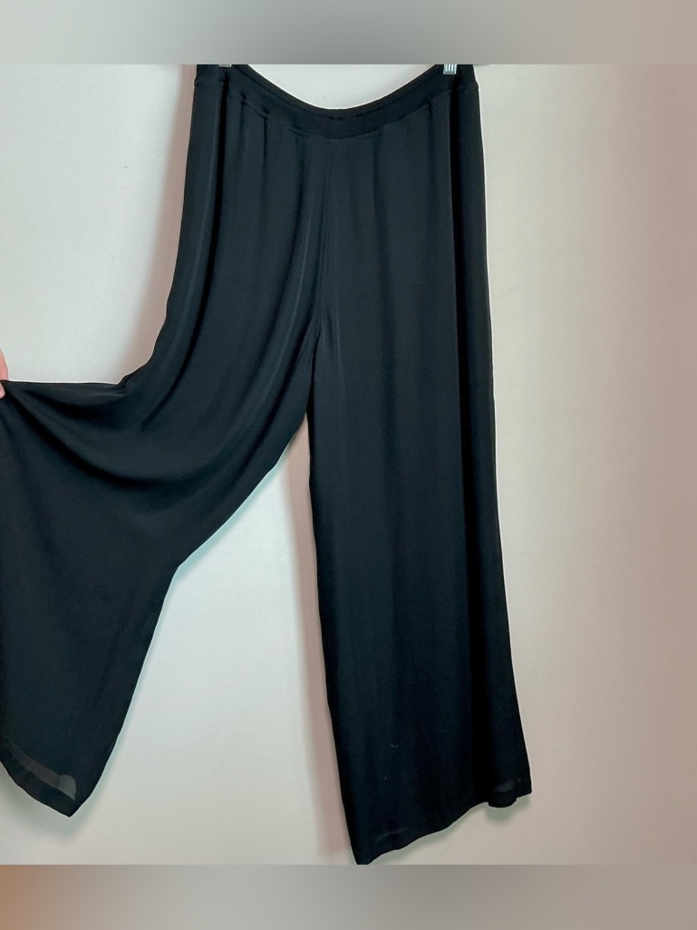 Spiegel Black Silk Wide Leg Palazzo Pants Elastic Waist Women’s Large - Picture 3 of 4